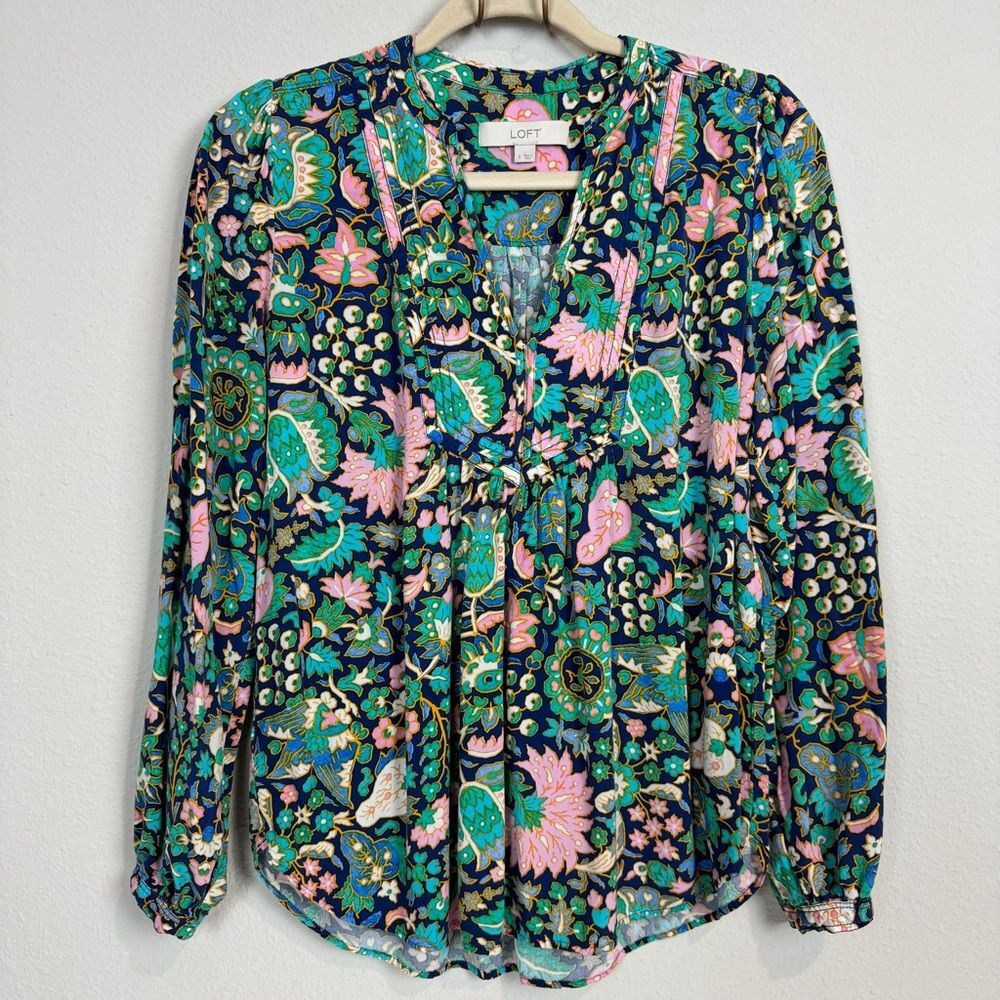 LOFT Colorful V-neck Tunic Top S